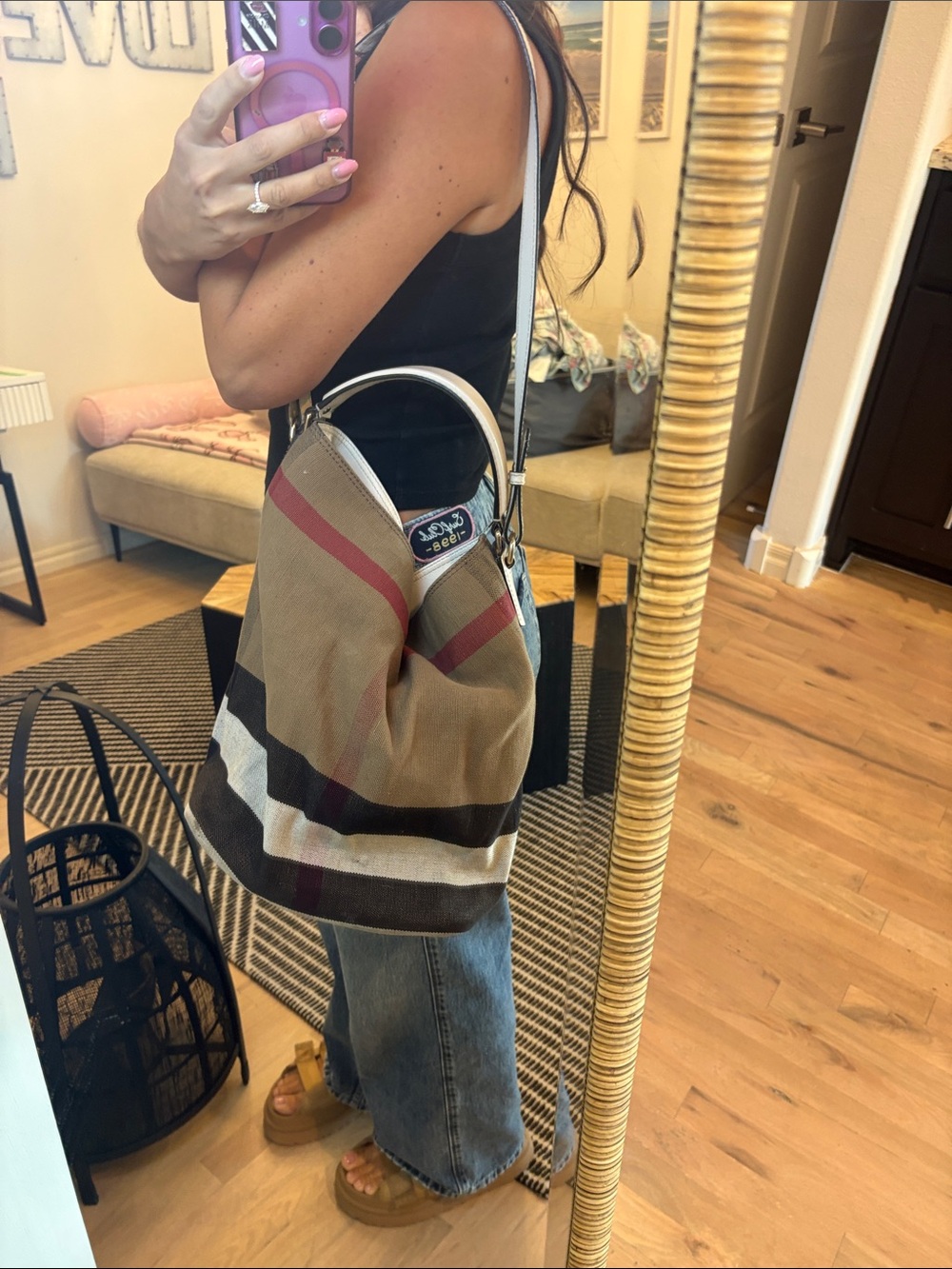 Burberry Brown Canvas Shoulder Bag with Striped Accents - Picture 2 of 11